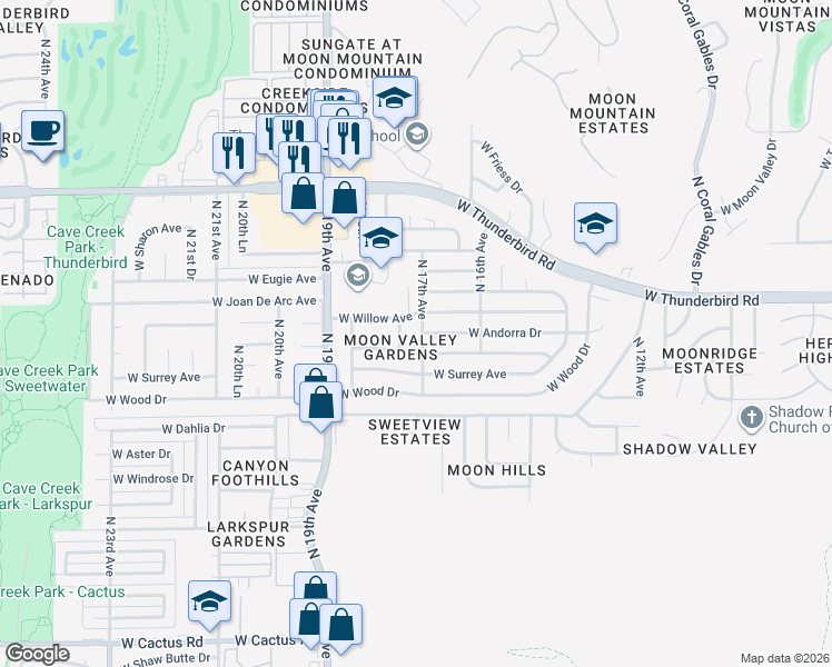 map of restaurants, bars, coffee shops, grocery stores, and more near 13019 North 17th Drive in Phoenix
