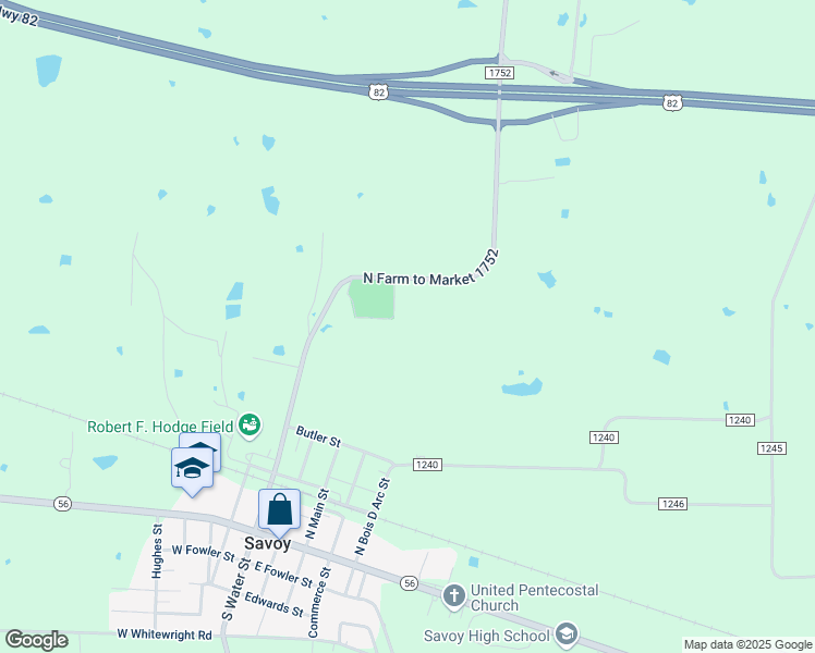 map of restaurants, bars, coffee shops, grocery stores, and more near 956 North Farm to Market 1752 in Savoy