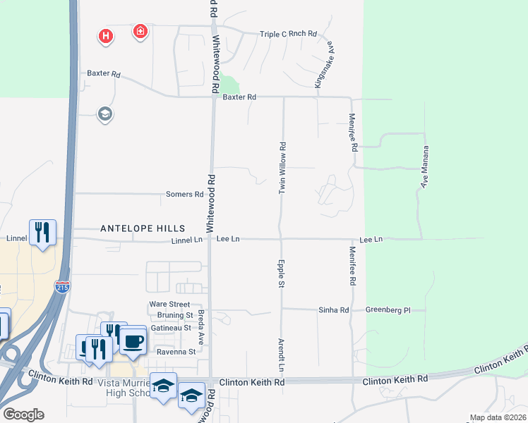 map of restaurants, bars, coffee shops, grocery stores, and more near 35435 Twin Willow Road in Murrieta