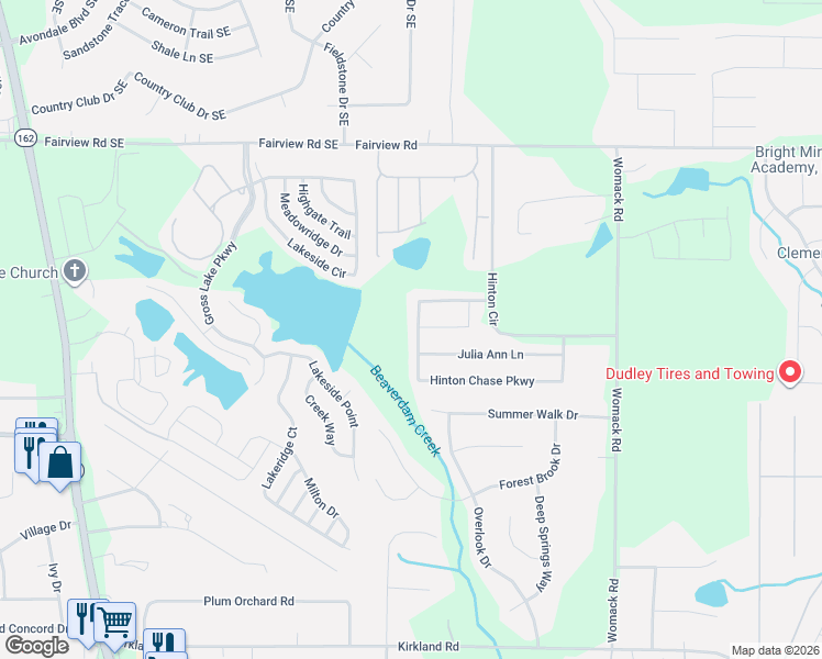map of restaurants, bars, coffee shops, grocery stores, and more near 200 Hinton Chase Parkway in Covington