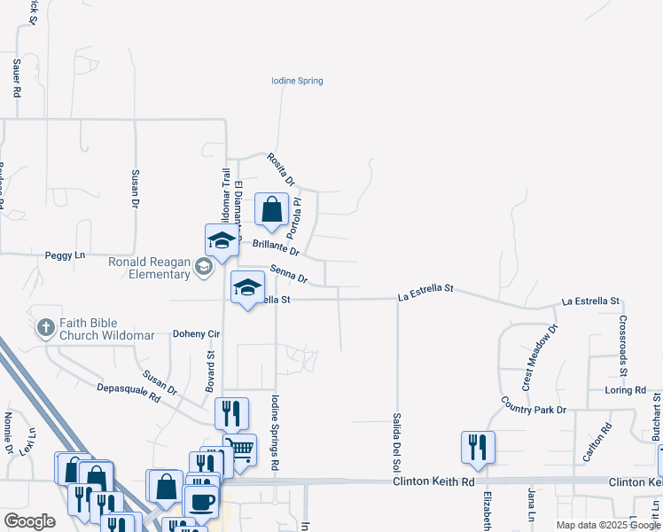 map of restaurants, bars, coffee shops, grocery stores, and more near 35358 Perla Place in Wildomar