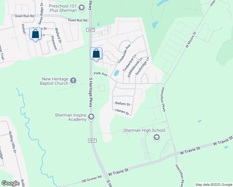 map of restaurants, bars, coffee shops, grocery stores, and more near 3519 Portsmouth Place in Sherman