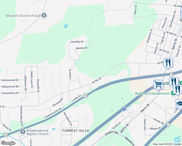 map of restaurants, bars, coffee shops, grocery stores, and more near 540 West 9th Street in Oxford