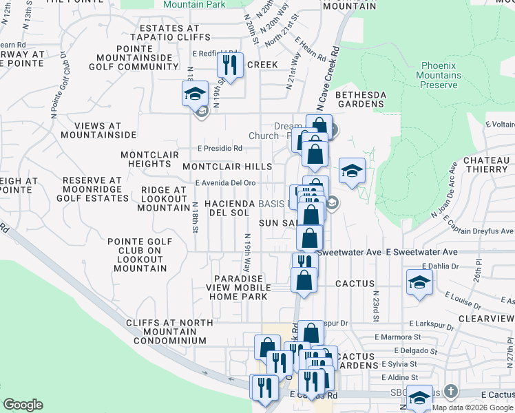 map of restaurants, bars, coffee shops, grocery stores, and more near 13202 North 20th Street in Phoenix