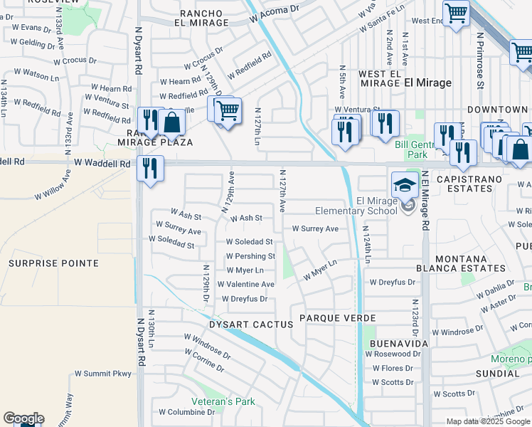 map of restaurants, bars, coffee shops, grocery stores, and more near 13406 North 127th Lane in El Mirage