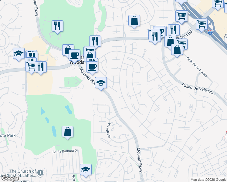 map of restaurants, bars, coffee shops, grocery stores, and more near in Laguna Woods