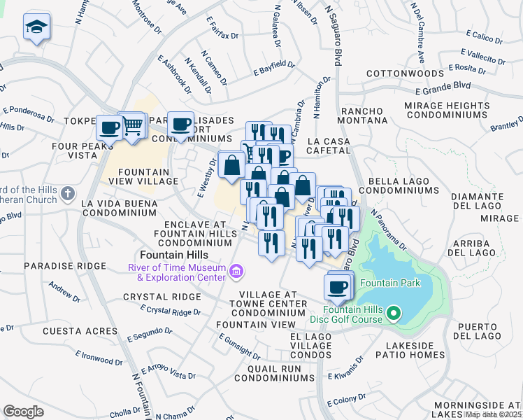 map of restaurants, bars, coffee shops, grocery stores, and more near 16727 East Parkview Avenue in Fountain Hills