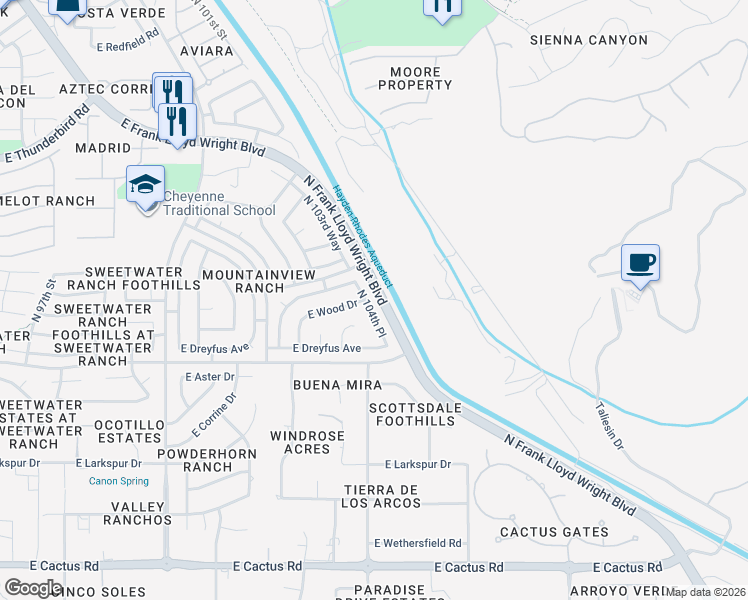 map of restaurants, bars, coffee shops, grocery stores, and more near 13188 North 104th Place in Scottsdale