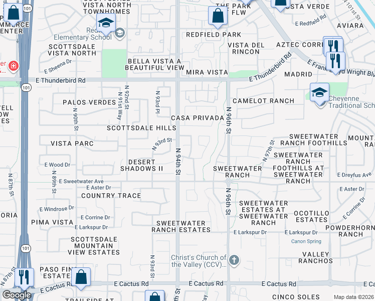 map of restaurants, bars, coffee shops, grocery stores, and more near 13204 North 94th Way in Scottsdale