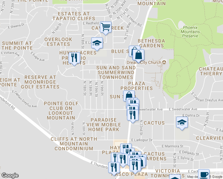 map of restaurants, bars, coffee shops, grocery stores, and more near 13202 North 20th Street in Phoenix