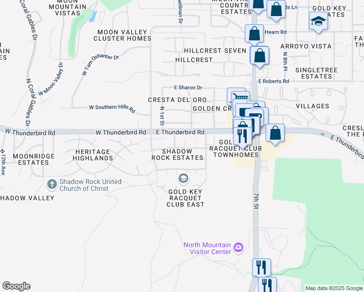 map of restaurants, bars, coffee shops, grocery stores, and more near 13208 North 1st Place in Phoenix