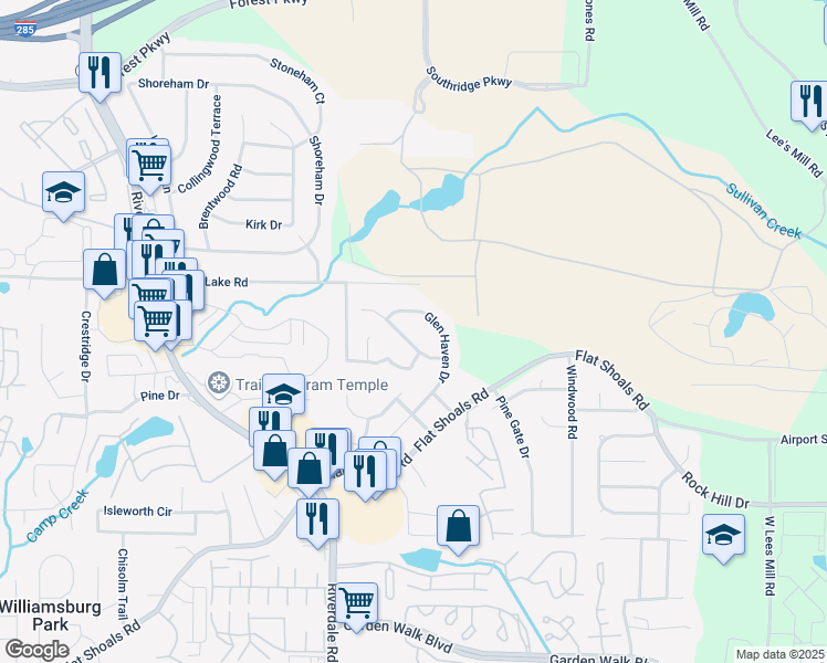 map of restaurants, bars, coffee shops, grocery stores, and more near 1114 Summer Brook Road in Atlanta