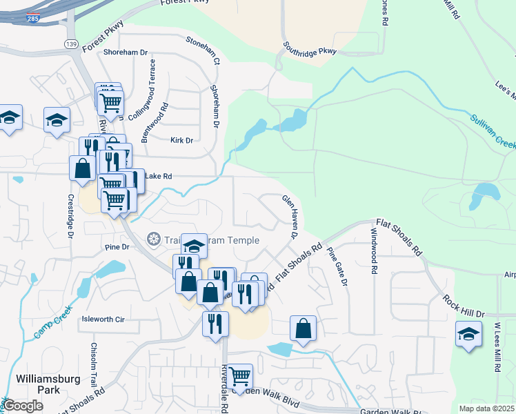 map of restaurants, bars, coffee shops, grocery stores, and more near 5446 Waterfall Court in Atlanta
