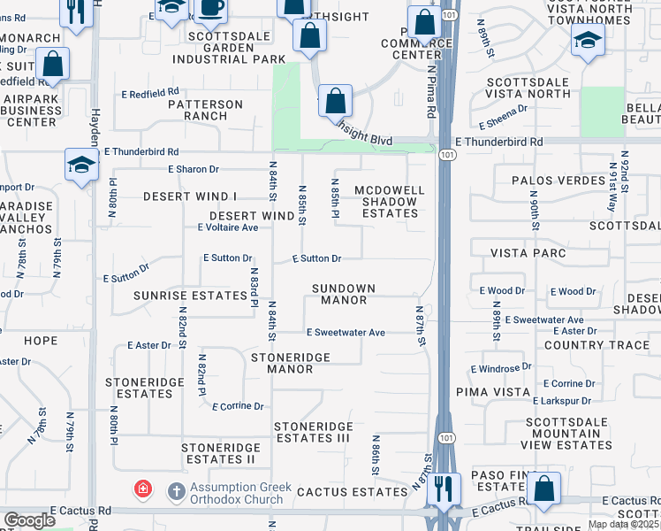 map of restaurants, bars, coffee shops, grocery stores, and more near 8529 East Sutton Drive in Scottsdale