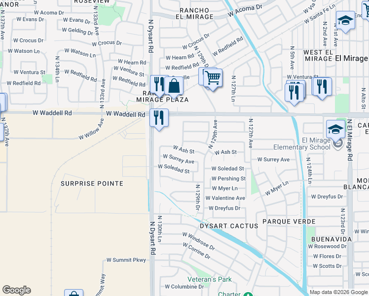 map of restaurants, bars, coffee shops, grocery stores, and more near 12938 West Surrey Avenue in El Mirage
