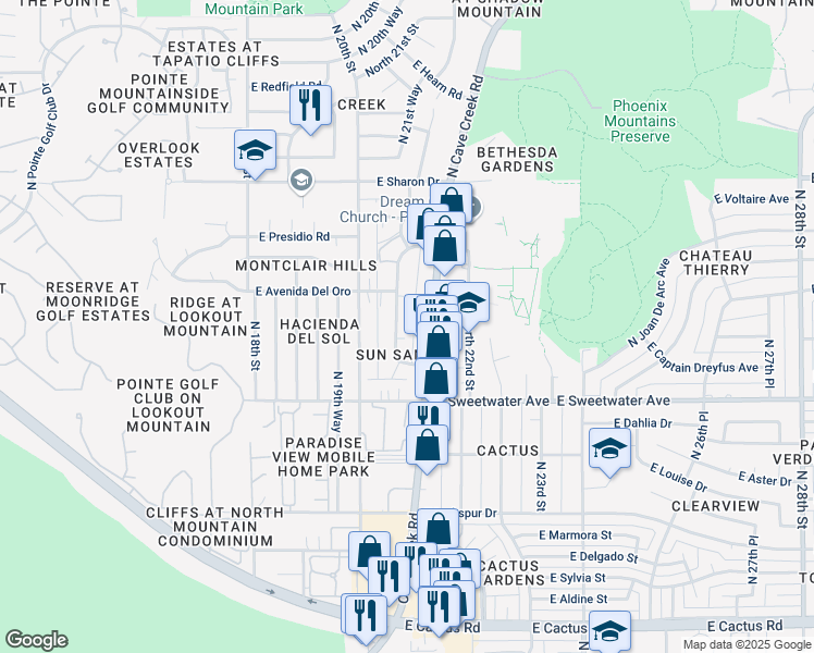 map of restaurants, bars, coffee shops, grocery stores, and more near 13202 North 21st Place in Phoenix