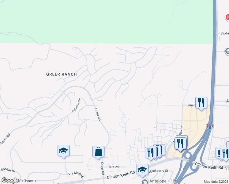 map of restaurants, bars, coffee shops, grocery stores, and more near 35619 Bowervine Place in Murrieta