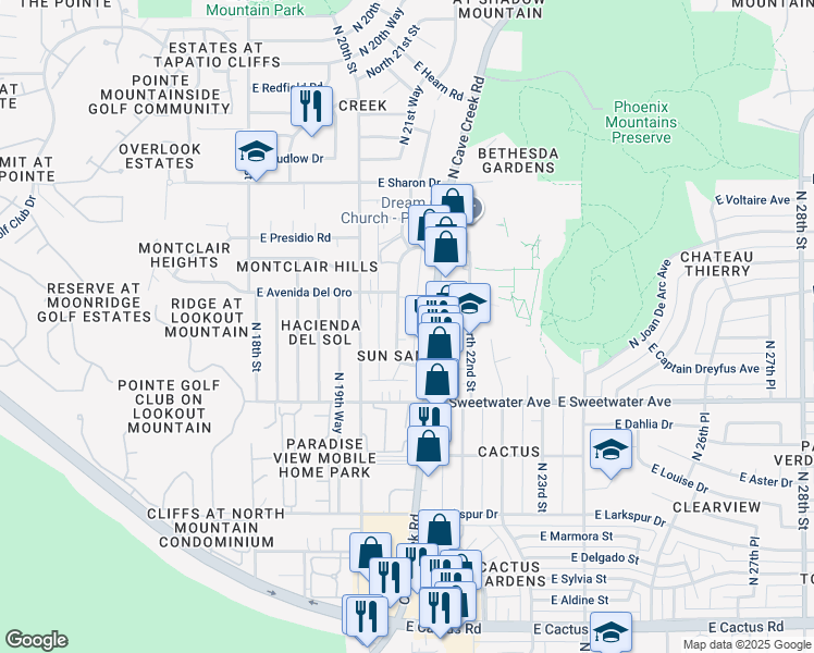 map of restaurants, bars, coffee shops, grocery stores, and more near 13202 North 21st Place in Phoenix