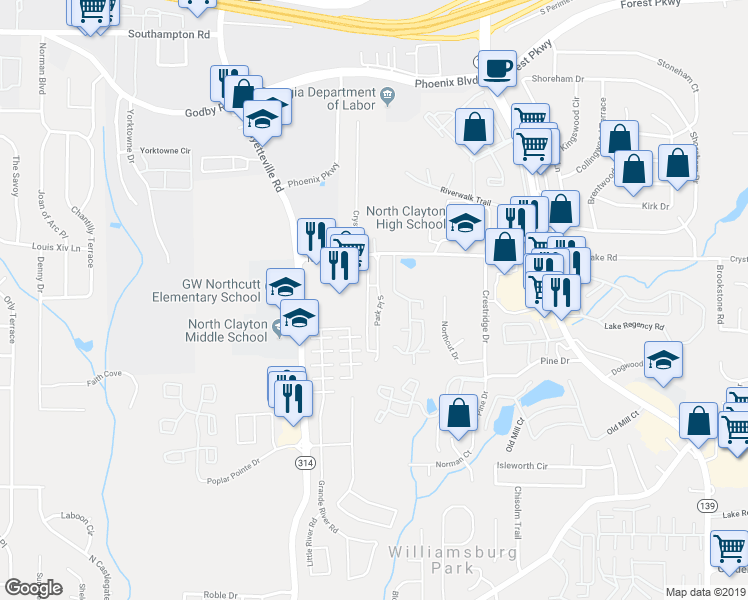 map of restaurants, bars, coffee shops, grocery stores, and more near 5461 Park Place South in Atlanta