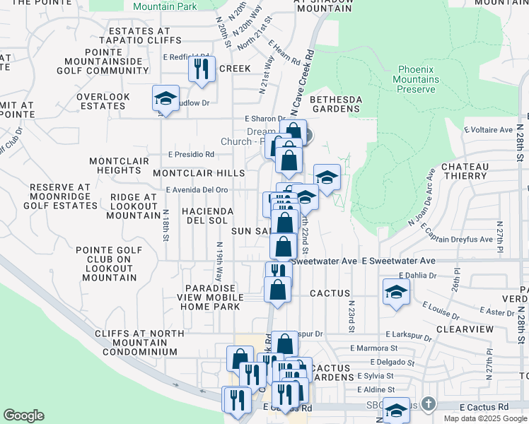 map of restaurants, bars, coffee shops, grocery stores, and more near 13202 North 21st Place in Phoenix
