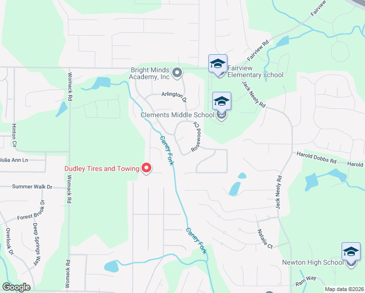 map of restaurants, bars, coffee shops, grocery stores, and more near 105 Rosewood Circle in Covington