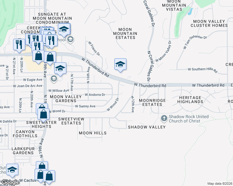 map of restaurants, bars, coffee shops, grocery stores, and more near 1415 West Surrey Avenue in Phoenix