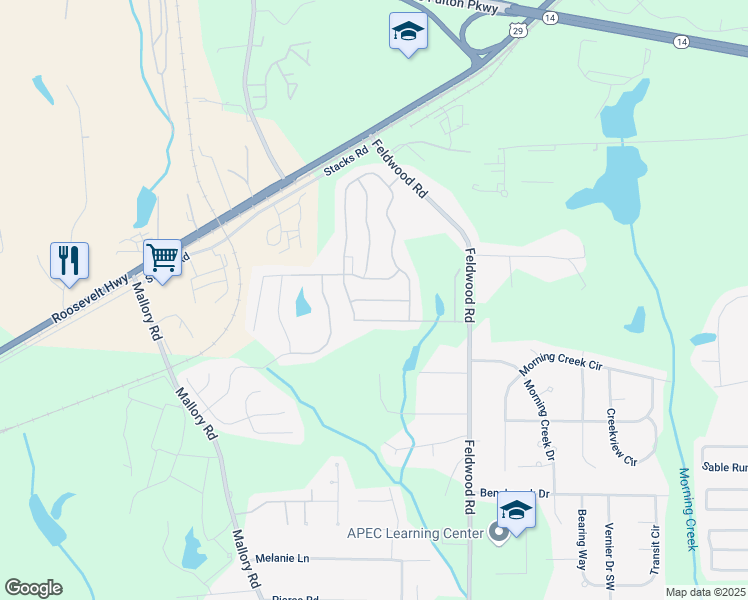 map of restaurants, bars, coffee shops, grocery stores, and more near Yazzie Place in Fulton County