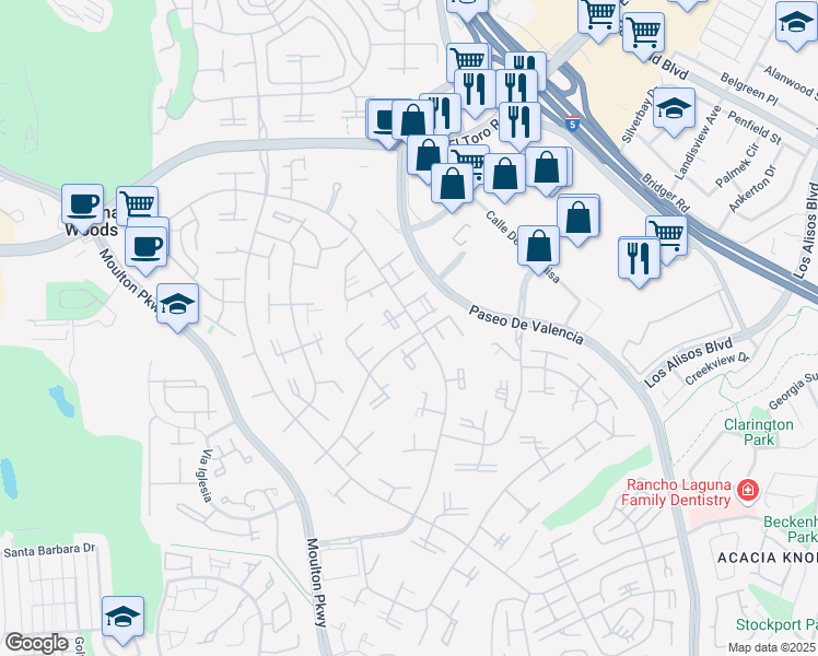 map of restaurants, bars, coffee shops, grocery stores, and more near in Laguna Hills