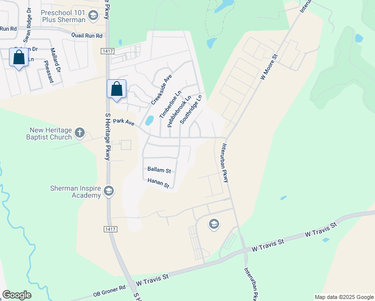 map of restaurants, bars, coffee shops, grocery stores, and more near 2110 Sherbrooke Court in Sherman