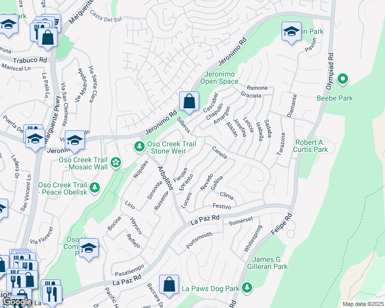 map of restaurants, bars, coffee shops, grocery stores, and more near 27951 Faroles in Mission Viejo