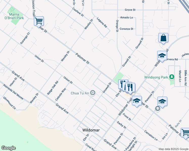 map of restaurants, bars, coffee shops, grocery stores, and more near 32564 Ascot Hill Circle in Wildomar