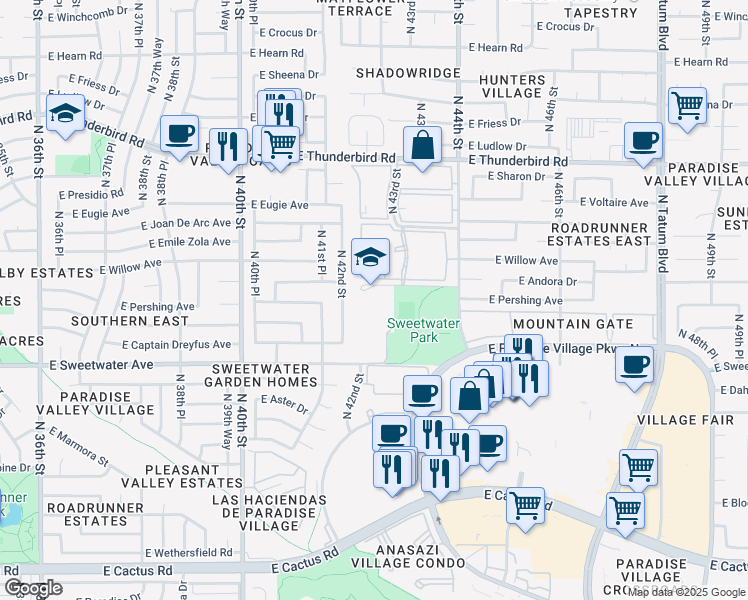 map of restaurants, bars, coffee shops, grocery stores, and more near 4215 East Andora Drive in Phoenix