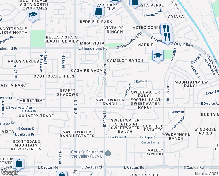 map of restaurants, bars, coffee shops, grocery stores, and more near 13375 North 96th Place in Scottsdale