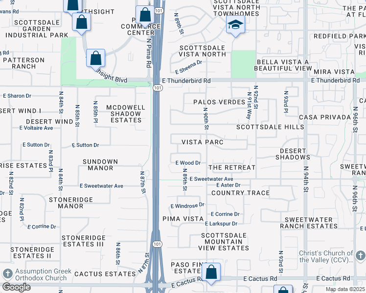 map of restaurants, bars, coffee shops, grocery stores, and more near 8887 East Surrey Avenue in Scottsdale