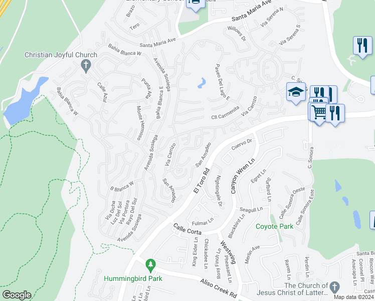 map of restaurants, bars, coffee shops, grocery stores, and more near 3243 San Amadeo in Laguna Woods