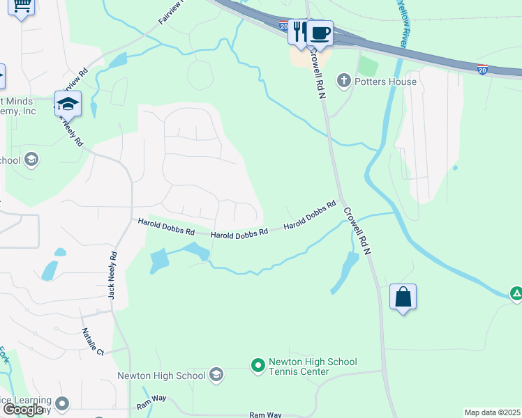 map of restaurants, bars, coffee shops, grocery stores, and more near 105 Tanners Court in Covington