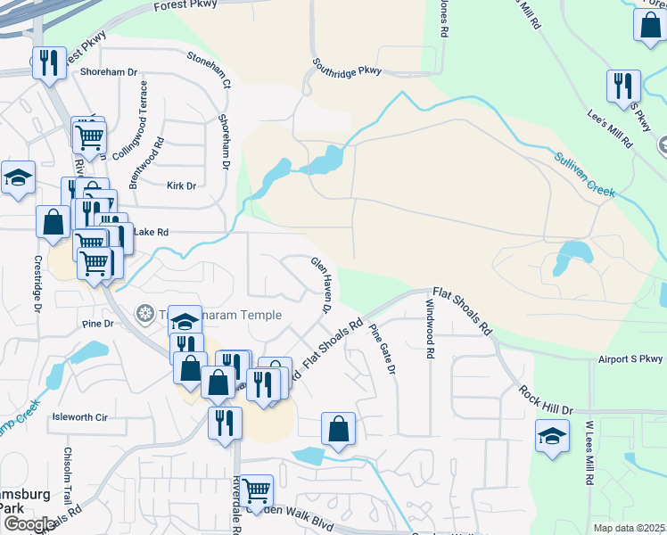map of restaurants, bars, coffee shops, grocery stores, and more near 5472 Glen Haven Drive in Atlanta