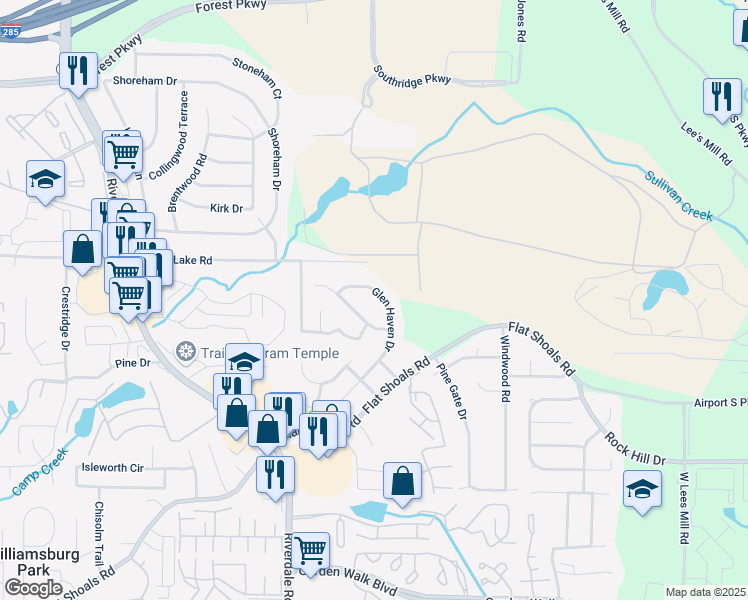 map of restaurants, bars, coffee shops, grocery stores, and more near 1114 Summer Brook Road in Atlanta