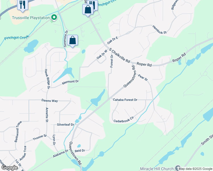 map of restaurants, bars, coffee shops, grocery stores, and more near 405 Forest Drive in Trussville