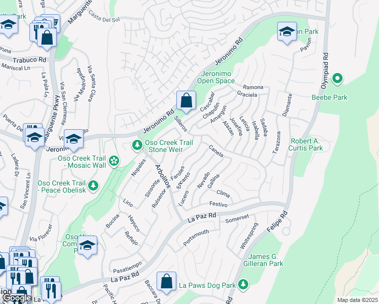 map of restaurants, bars, coffee shops, grocery stores, and more near 27951 Faroles in Mission Viejo