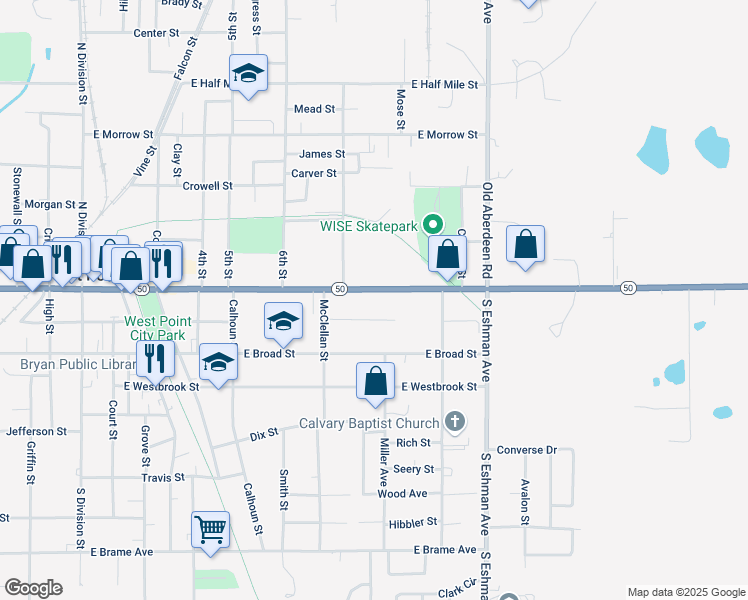 map of restaurants, bars, coffee shops, grocery stores, and more near 958 East Jordan Avenue Exd in West Point
