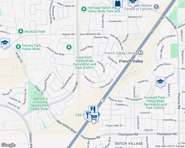 map of restaurants, bars, coffee shops, grocery stores, and more near 35430 Azalea Circle in Winchester