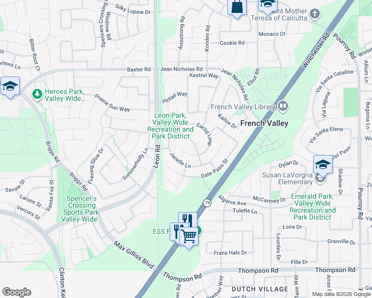 map of restaurants, bars, coffee shops, grocery stores, and more near 35430 Azalea Circle in Winchester