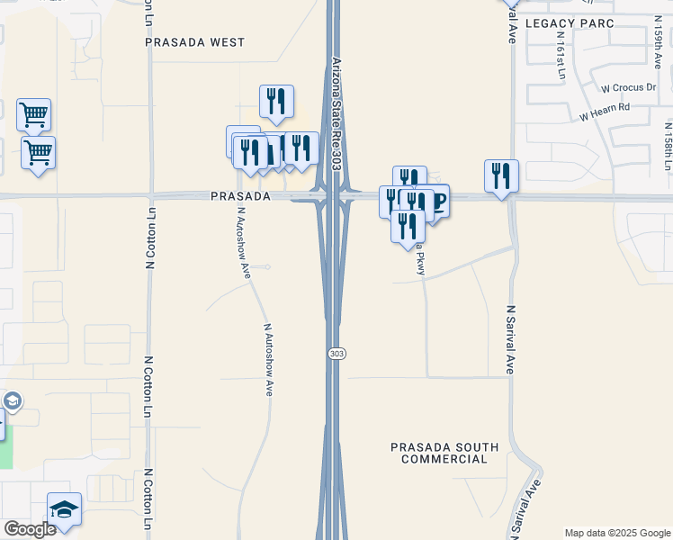 map of restaurants, bars, coffee shops, grocery stores, and more near Bob Stump Memorial Parkway in Surprise