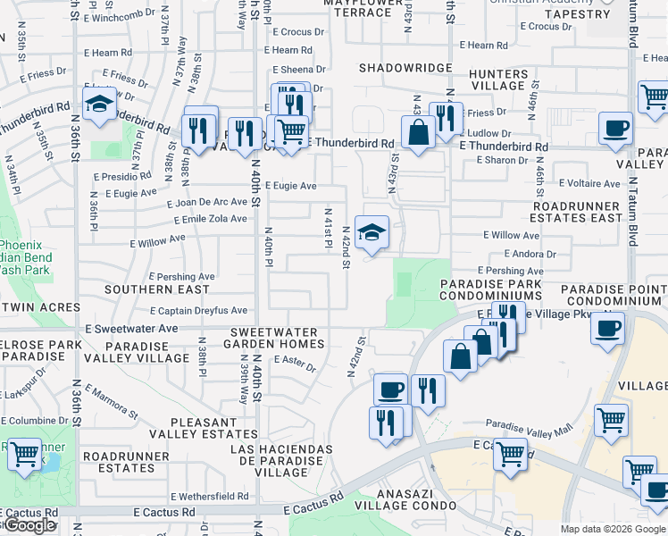 map of restaurants, bars, coffee shops, grocery stores, and more near 13231 North 42nd Street in Phoenix