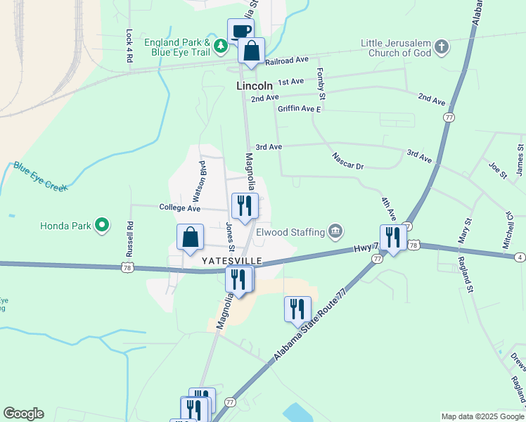 map of restaurants, bars, coffee shops, grocery stores, and more near 262 Magnolia Street in Lincoln