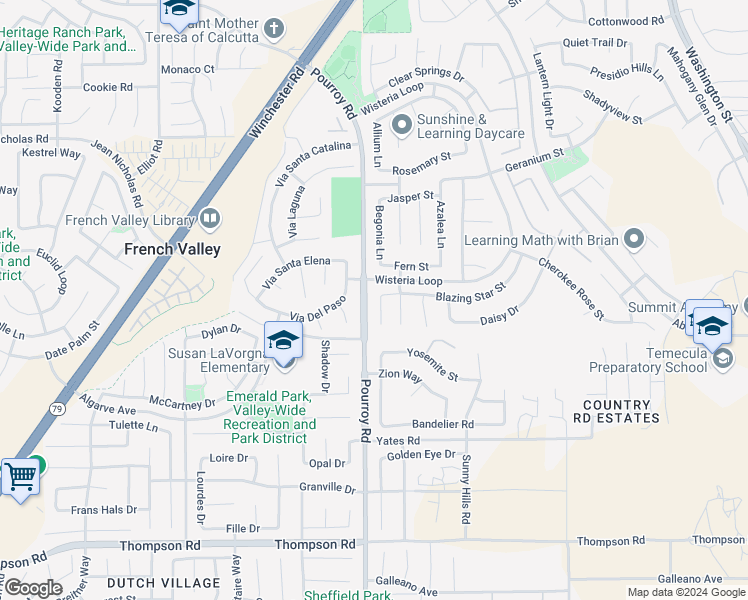 map of restaurants, bars, coffee shops, grocery stores, and more near 35405 Calendula Circle in Winchester