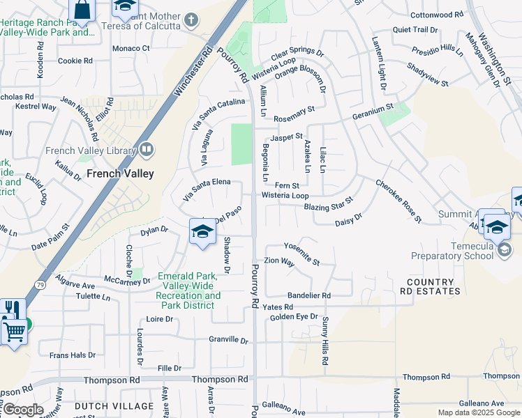 map of restaurants, bars, coffee shops, grocery stores, and more near 35405 Calendula Circle in Winchester