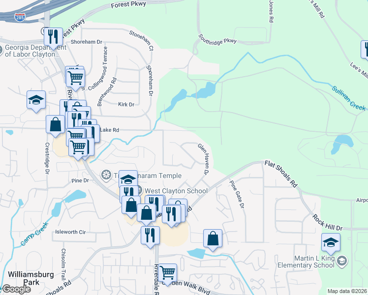 map of restaurants, bars, coffee shops, grocery stores, and more near 5406 Glen Haven Drive in Atlanta