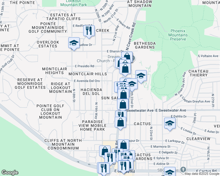 map of restaurants, bars, coffee shops, grocery stores, and more near 13244 North 21st Place in Phoenix